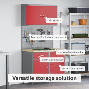 5-teiliges Werkbank-Set in Rot aus Stahl