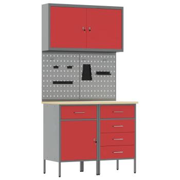5-teiliges Werkbank-Set in Rot aus Stahl