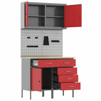 5-teiliges Werkbank-Set in Rot aus Stahl