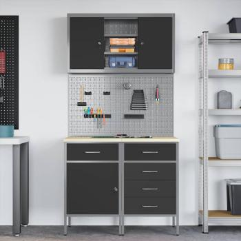 Arbeitsschrankset mit Schubladen mit Regal 5 stk. Schwarz