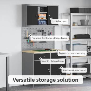 Arbeitsschrankset mit Schubladen mit Regal 5 stk. Schwarz