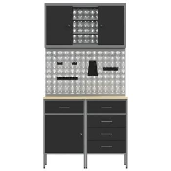 Arbeitsschrankset mit Schubladen mit Regal 5 stk. Schwarz