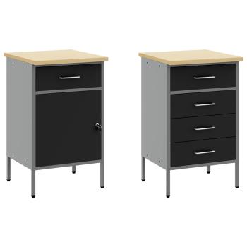 Arbeitsschrankset mit Schubladen mit Regal 5 stk. Schwarz