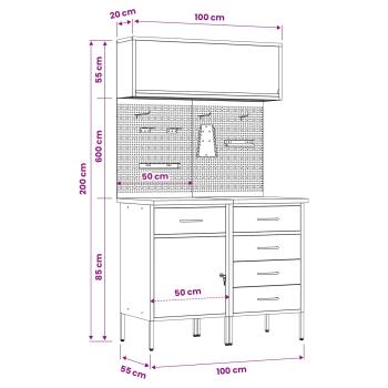 Arbeitsschrankset mit Schubladen mit Regal 5 stk. Schwarz