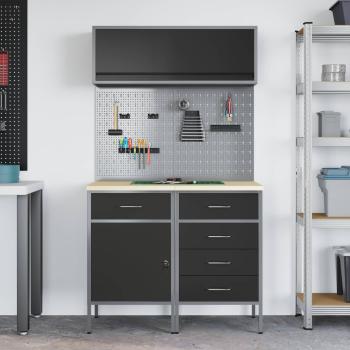 Arbeitsschrankset mit Schubladen mit Regal 5 stk. Schwarz