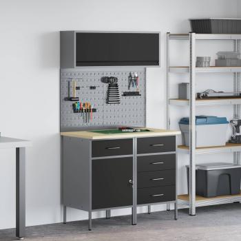 Arbeitsschrankset mit Schubladen mit Regal 5 stk. Schwarz