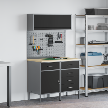 Arbeitsschrankset mit Schubladen mit Regal 5 stk. Schwarz