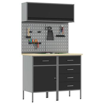 Arbeitsschrankset mit Schubladen mit Regal 5 stk. Schwarz