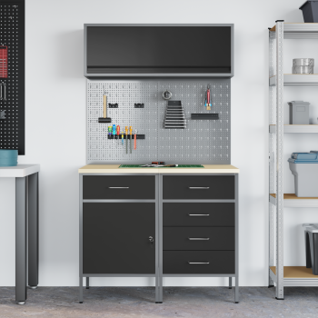 Arbeitsschrankset mit Schubladen mit Regal 5 stk. Schwarz