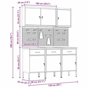 8-teiliges Werkbank-Set Rot Stahl