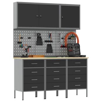 8-teiliges Werkbank-Set aus schwarzem Stahl