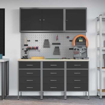 8-teiliges Werkbank-Set aus schwarzem Stahl