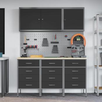 8-teiliges Werkbank-Set aus schwarzem Stahl