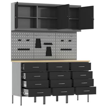 8-teiliges Werkbank-Set aus schwarzem Stahl