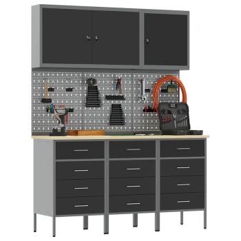 8-teiliges Werkbank-Set aus schwarzem Stahl