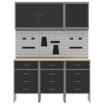 8-teiliges Werkbank-Set aus schwarzem Stahl