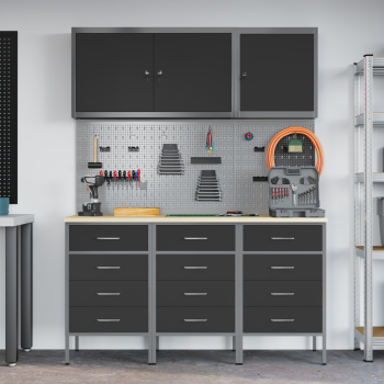 8-teiliges Werkbank-Set aus schwarzem Stahl