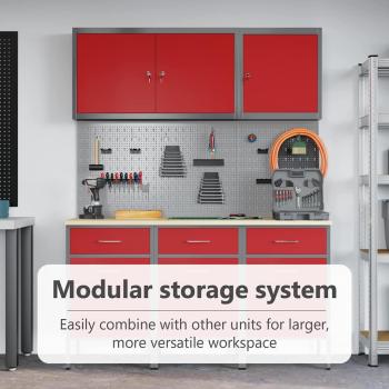 8-teiliges Werkstattschrank- und Pegboard-Set in Rot aus MDF und Metall