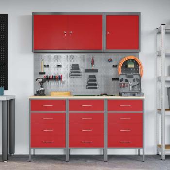 8-teiliges Werkstattschrank- und Pegboard-Set in Rot aus MDF und Metall