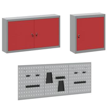 8-teiliges Werkstattschrank- und Pegboard-Set in Rot aus MDF und Metall