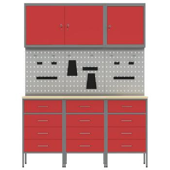 8-teiliges Werkstattschrank- und Pegboard-Set in Rot aus MDF und Metall