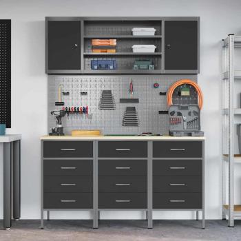7-teiliges Werkbank-Set Schwarz Stahl
