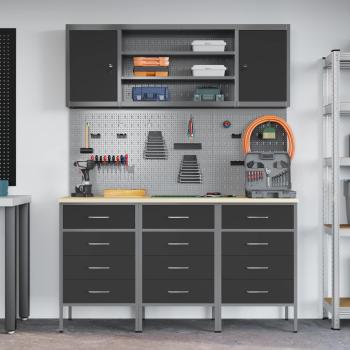 7-teiliges Werkbank-Set Schwarz Stahl