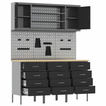 7-teiliges Werkbank-Set Schwarz Stahl