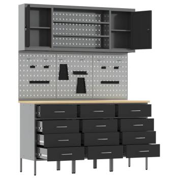 7-teiliges Werkbank-Set Schwarz Stahl
