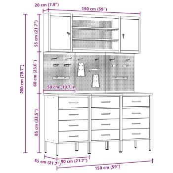 7-teiliges Werkbank-Set Schwarz Stahl