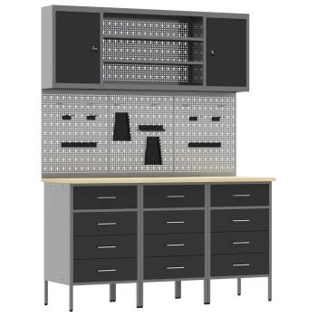 7-teiliges Werkbank-Set Schwarz Stahl
