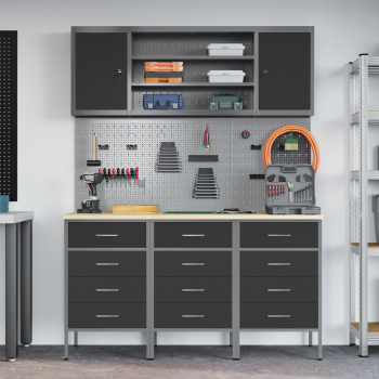7-teiliges Werkbank-Set Schwarz Stahl