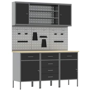 7-teiliges Werkbank-Set aus schwarzem Stahl