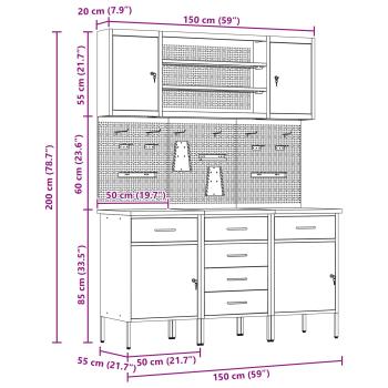 7-teiliges Werkbank-Set aus schwarzem Stahl
