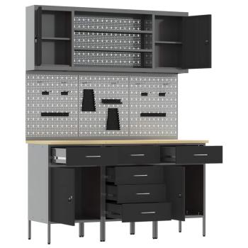7-teiliges Werkbank-Set aus schwarzem Stahl