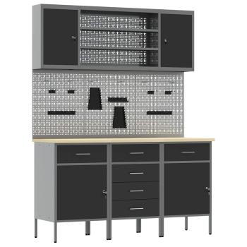 7-teiliges Werkbank-Set aus schwarzem Stahl