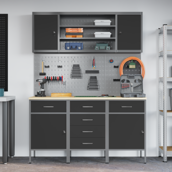7-teiliges Werkbank-Set aus schwarzem Stahl