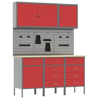 8-teiliges Werkbank-Set in Rotem Stahl