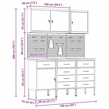 8-teiliges Werkbank-Set in Rotem Stahl