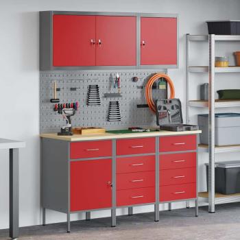 8-teiliges Werkbank-Set in Rotem Stahl