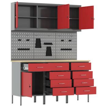 8-teiliges Werkbank-Set in Rotem Stahl