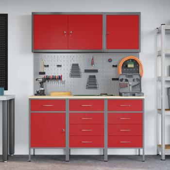 8-teiliges Werkbank-Set in Rotem Stahl