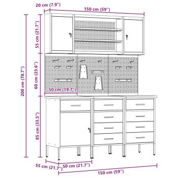 7-teiliges Werkbank-Set Schwarzstahl