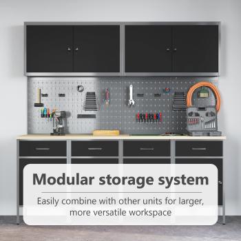 10-teiliges Arbeitskabinet und Pegboard-Set in Schwarz aus MDF und Metall