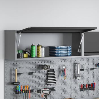 10-teiliges Arbeitskabinet und Pegboard-Set in Schwarz aus MDF und Metall