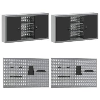 10-teiliges Werkbank- und Pegboard-Set in Schwarz aus MDF und Metall