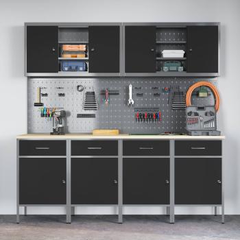 10-teiliges Werkbank- und Pegboard-Set in Schwarz aus MDF und Metall