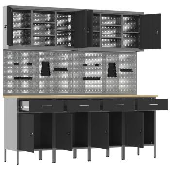 10-teiliges Werkbank- und Pegboard-Set in Schwarz aus MDF und Metall