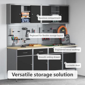 10-teiliges Werkbank- und Pegboard-Set in Schwarz aus MDF und Metall