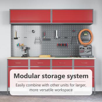 10-teiliges Werkstattregal- und Pinnwand-Set in Rot aus MDF und Metall